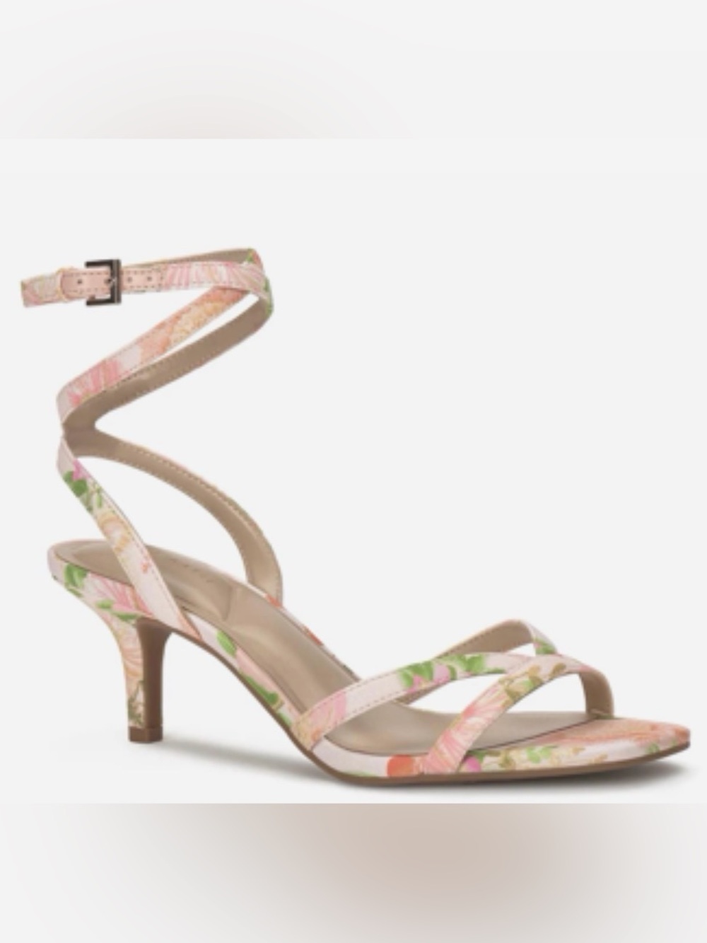 Kelly & Katie Pink Floral Ankle-Wrap Mid Heel Sandals